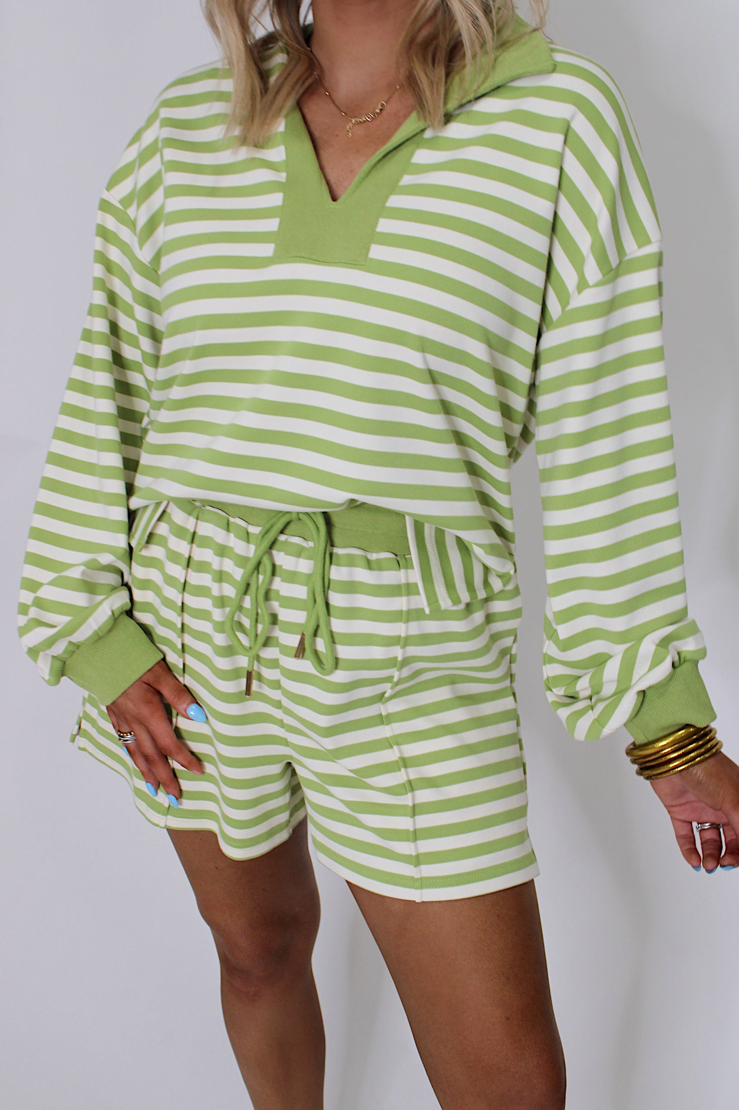 Evergreen Stripe Short Set