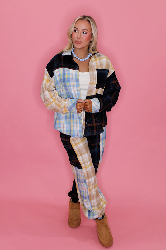 Plaid Colorblock Jogger Set