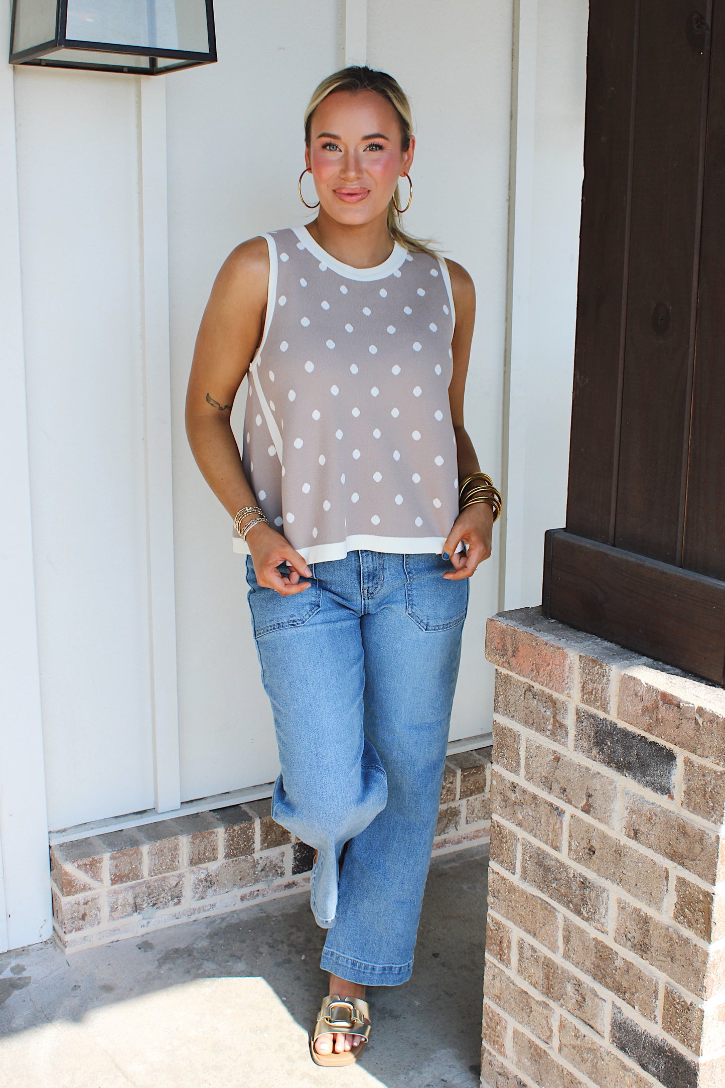 Dotted Delight Sleeveless Tank - Beige