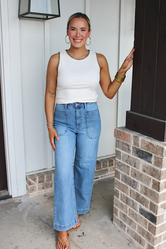 Simple Stitch Tank - Cream