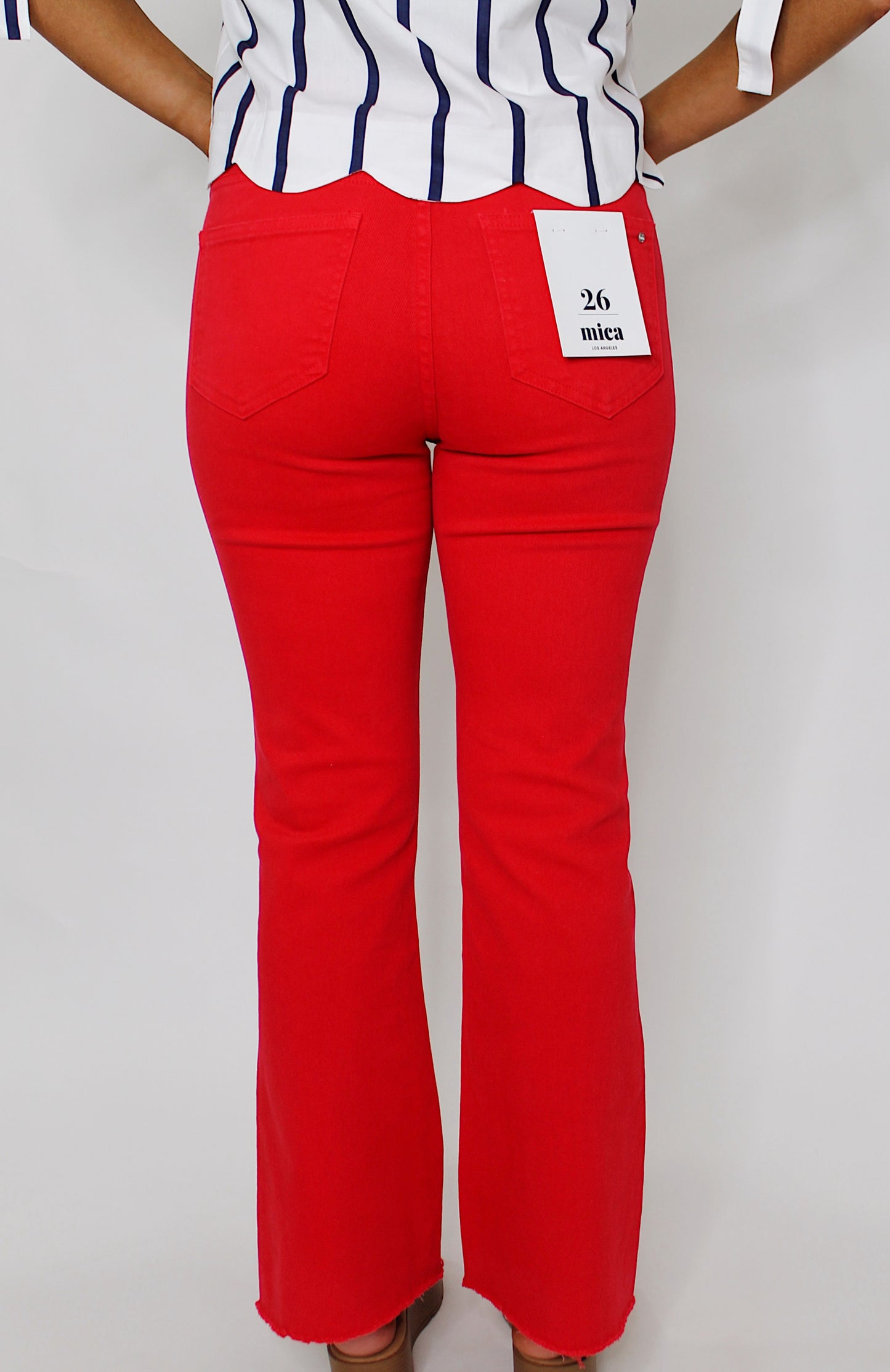 High Rise Ankle Flare in Red