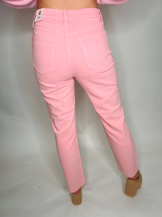 Cropped Straight Leg Jean - Pink