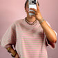Purely Striped Oversized Tee - Oatmeal/Pink