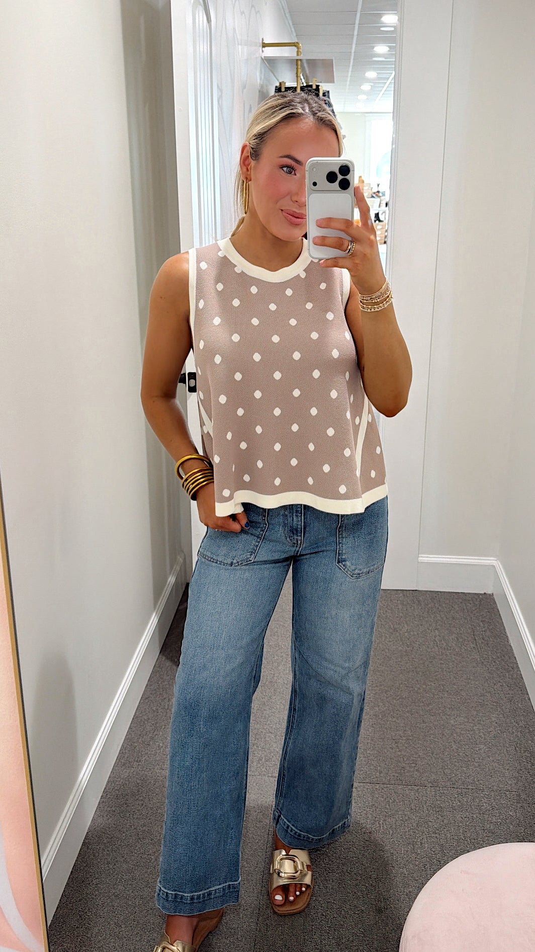 Dotted Delight Sleeveless Tank - Beige
