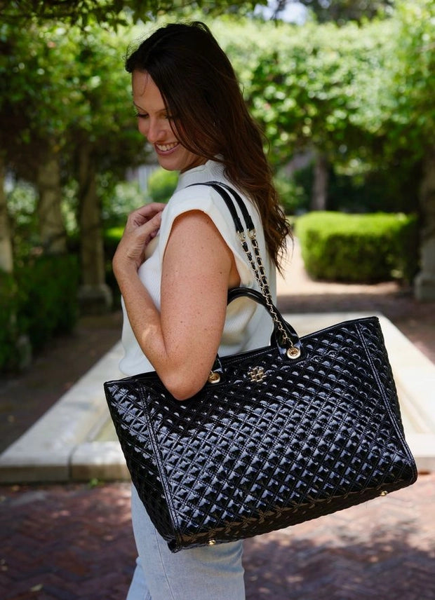 CAROLINE HILL | Black Patent Melissa Tote Bag