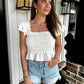 Smocked Square Neck Ruffle Top