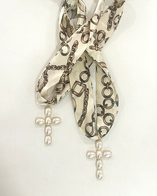 Hart Designs | Pearl Cross Cream Scarf Necklace
