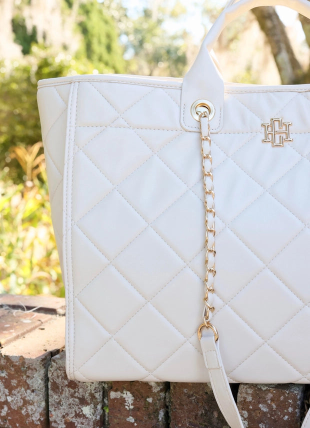 CAROLINE HILL | Cream Quilted Melissa Tote Bag