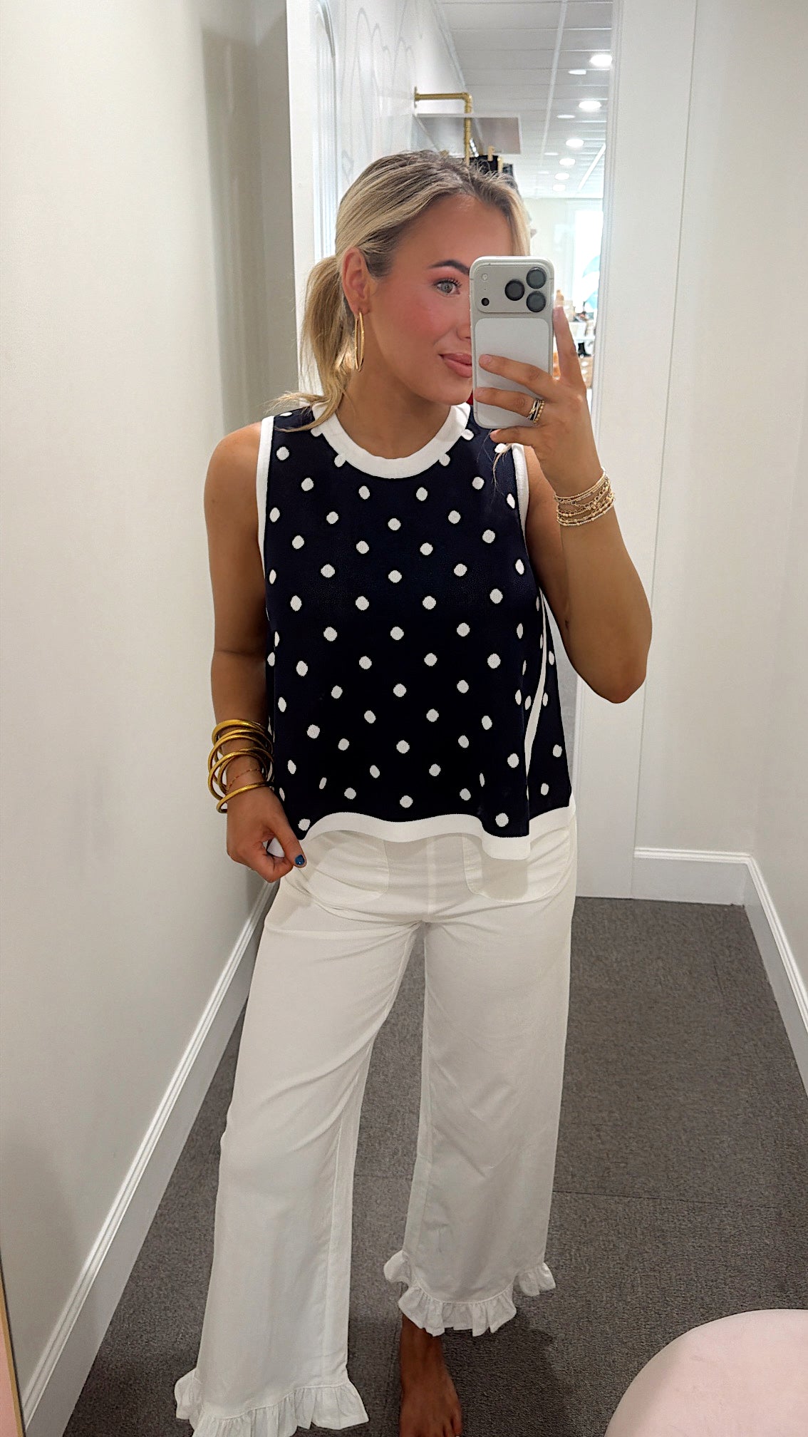 Dotted Delight Sleeveless Tank - Navy