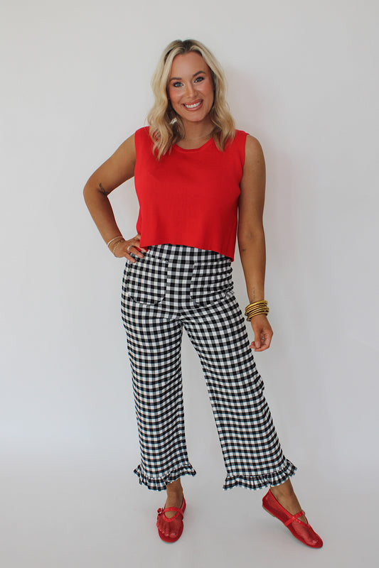 Gingham Ruffle Pant - Black