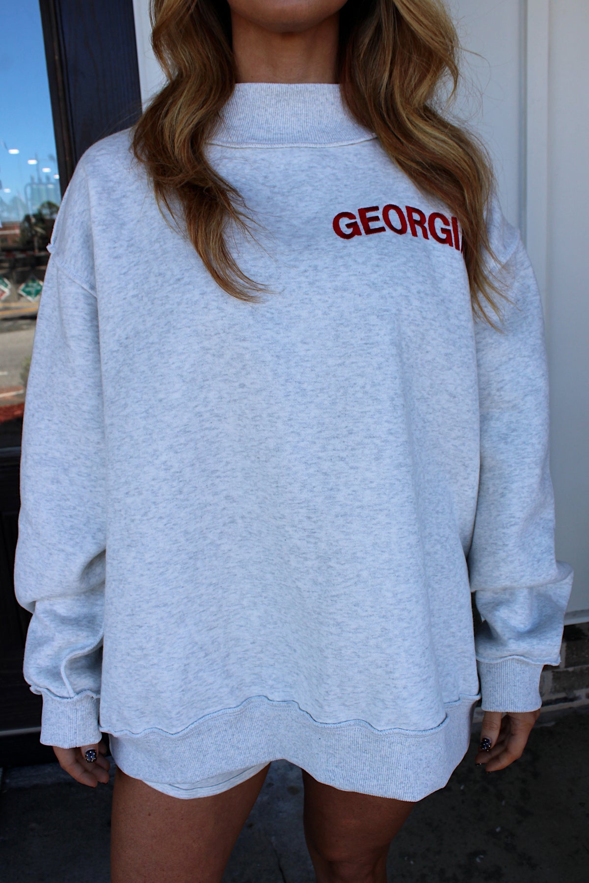 Georgia Embroidered Mock-Neck - Gray