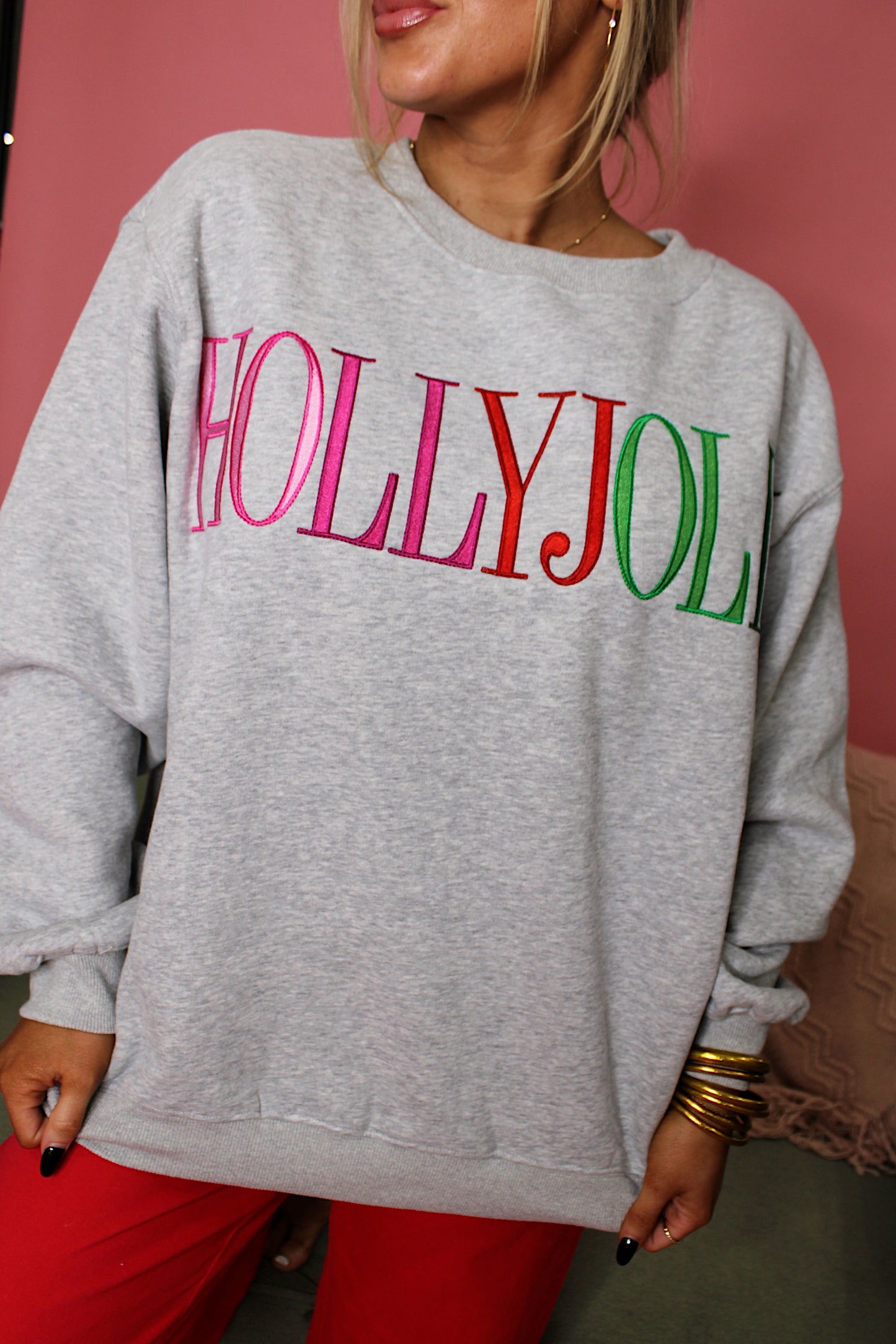 Holly Jolly Embroidered Sweatshirt