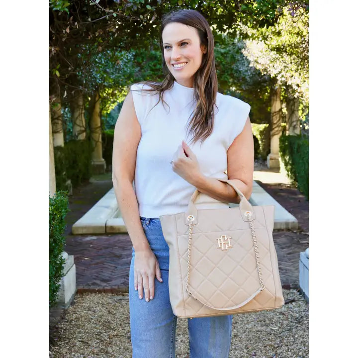 CAROLINE HILL | Tan Quilted Kinzley Tote