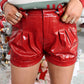 Faux Leather Shorts - Dark Red