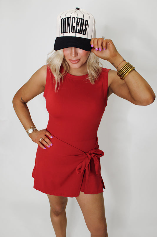 Tie Wrap Romper - Red