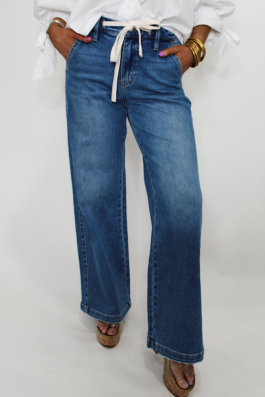 VERVET | High Rise Waist Tie Denim Pant
