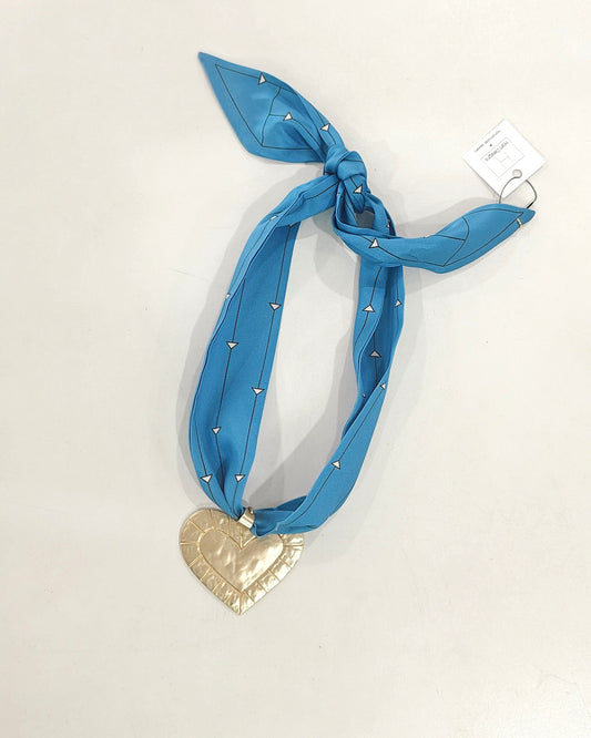 Hart Designs | Blue Scarf Necklace w/ Heart Pendant