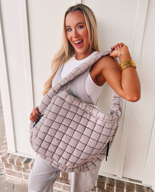 Quilted Puffer Tote - Cement