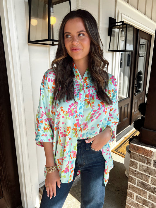 ADRIENNE | Pebble Path Oversized Button Down Blouse