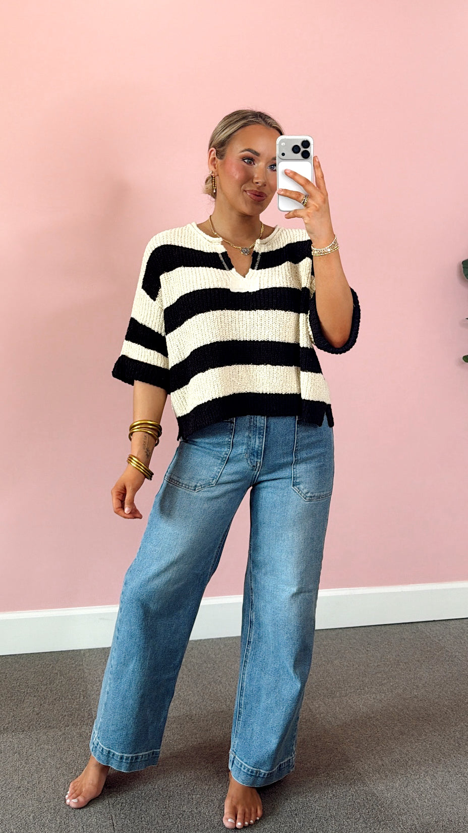 Classic Knit Stripe Top - Black