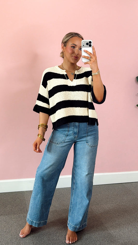 Classic Knit Stripe Top - Black