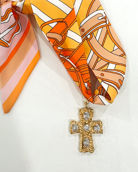 Hart Designs | Orange Scarf Necklace with Cross