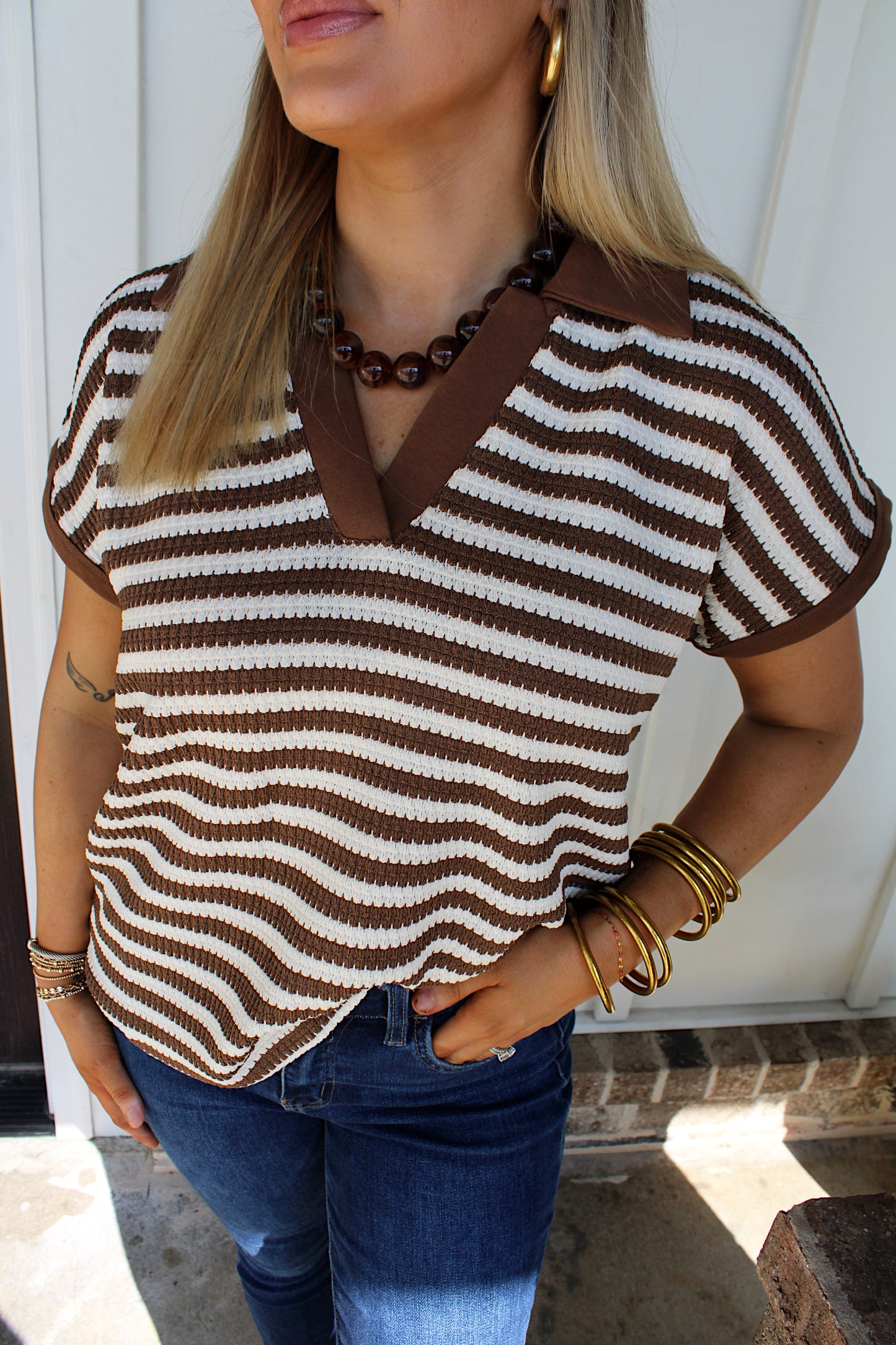 Coffee Date Stripe top