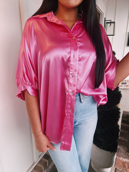 ADRIENNE / Bubblegum Button Down Blouse