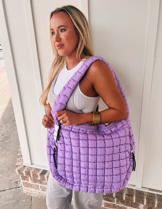 Quilted Puffer Tote - Purple