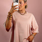 Purely Striped Oversized Tee - Oatmeal/Pink