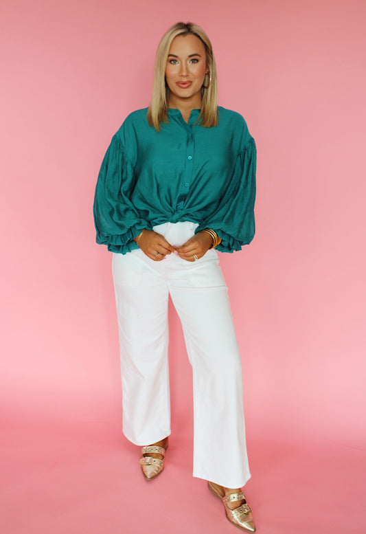 Social Sweetness Blouse in Teal