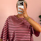 Purely Striped Oversized Tee - Pink/Brown