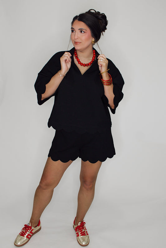 Scallop Short Set - Black