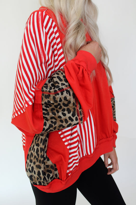 Gameday Red & Cheetah Pullover