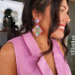 Stripe Pattern Beaded Earring - Fuchsia