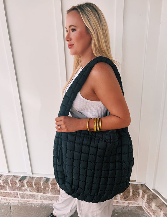 Quilted Puffer Tote - Black