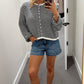 Button Down Cardigan - Navy/White