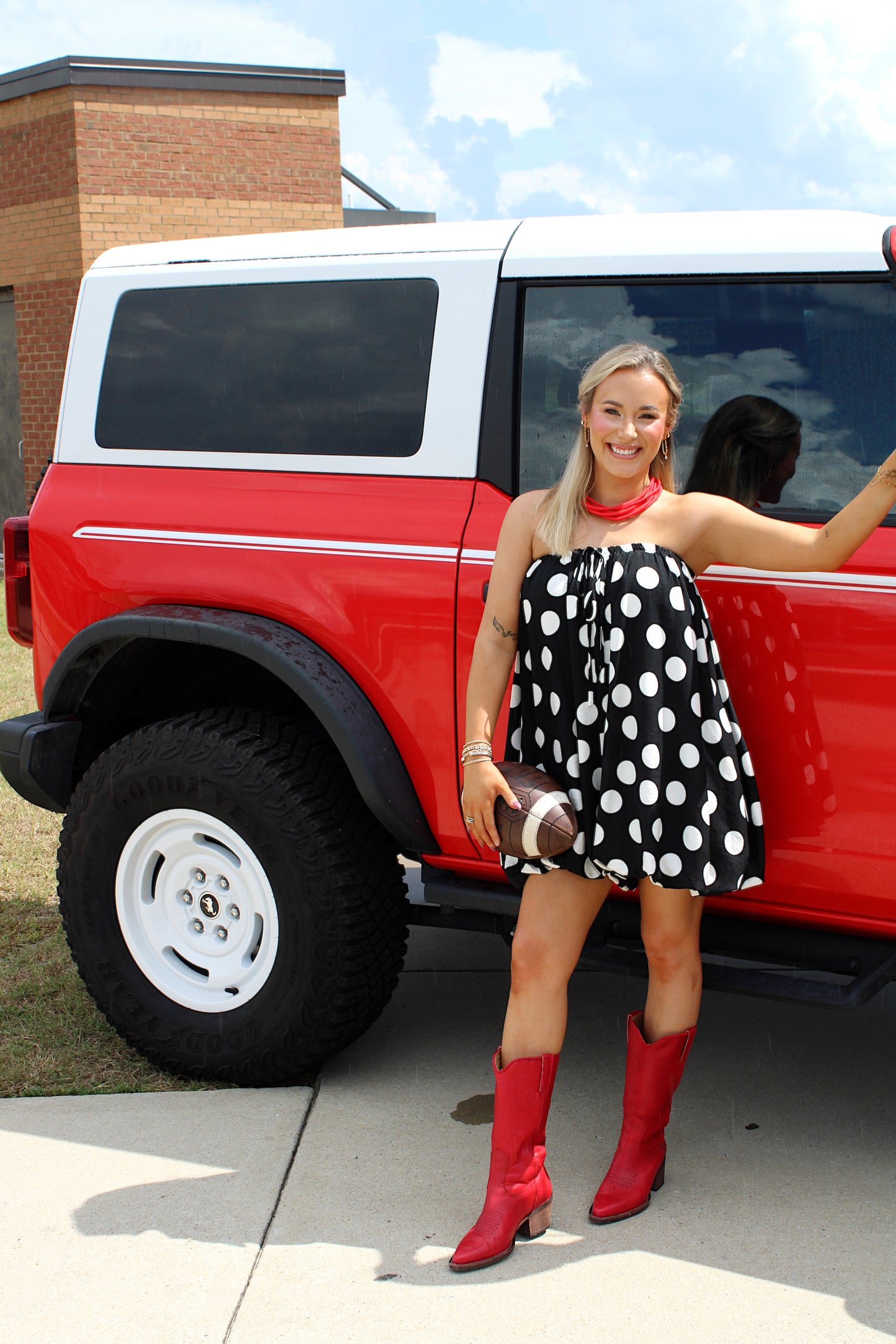 Touchdown Twirl Polka Dot Romper
