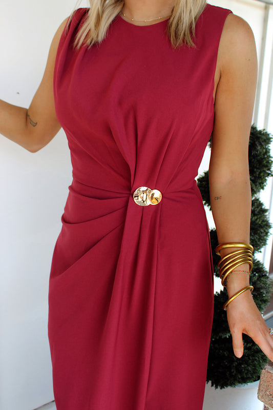 Vineyard Toast Midi Dress - Burgundy