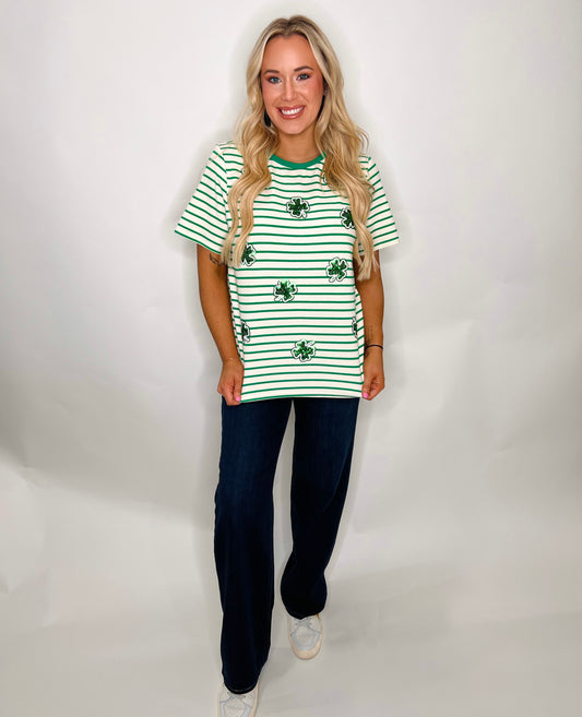 Clover Sequins Stripped Top