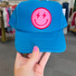 Hot Pink Lightening Face Trucker Hat - BLUE