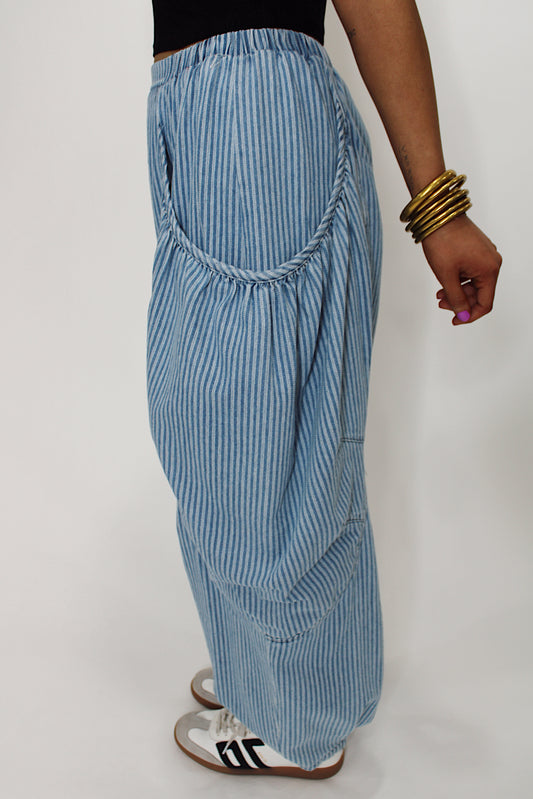 Striped Denim Barrel Jogger Pant