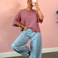 Purely Striped Oversized Tee - Pink/Brown