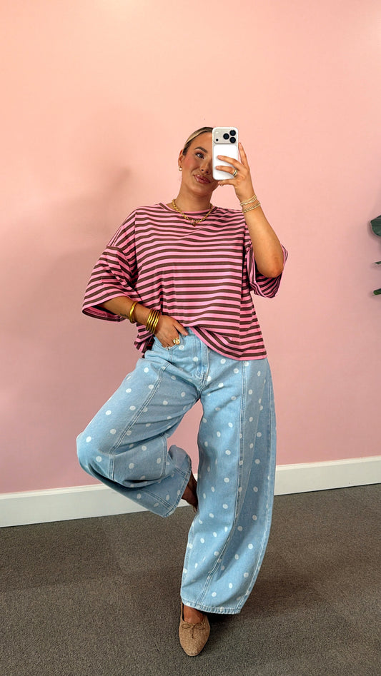 Purely Striped Oversized Tee - Pink/Brown