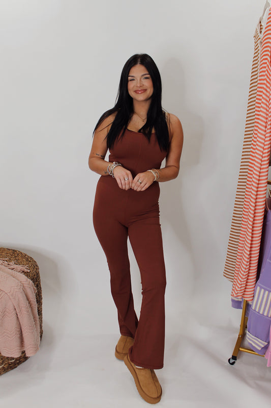 Free To Dream Flare Jumpsuit in Cinnamon