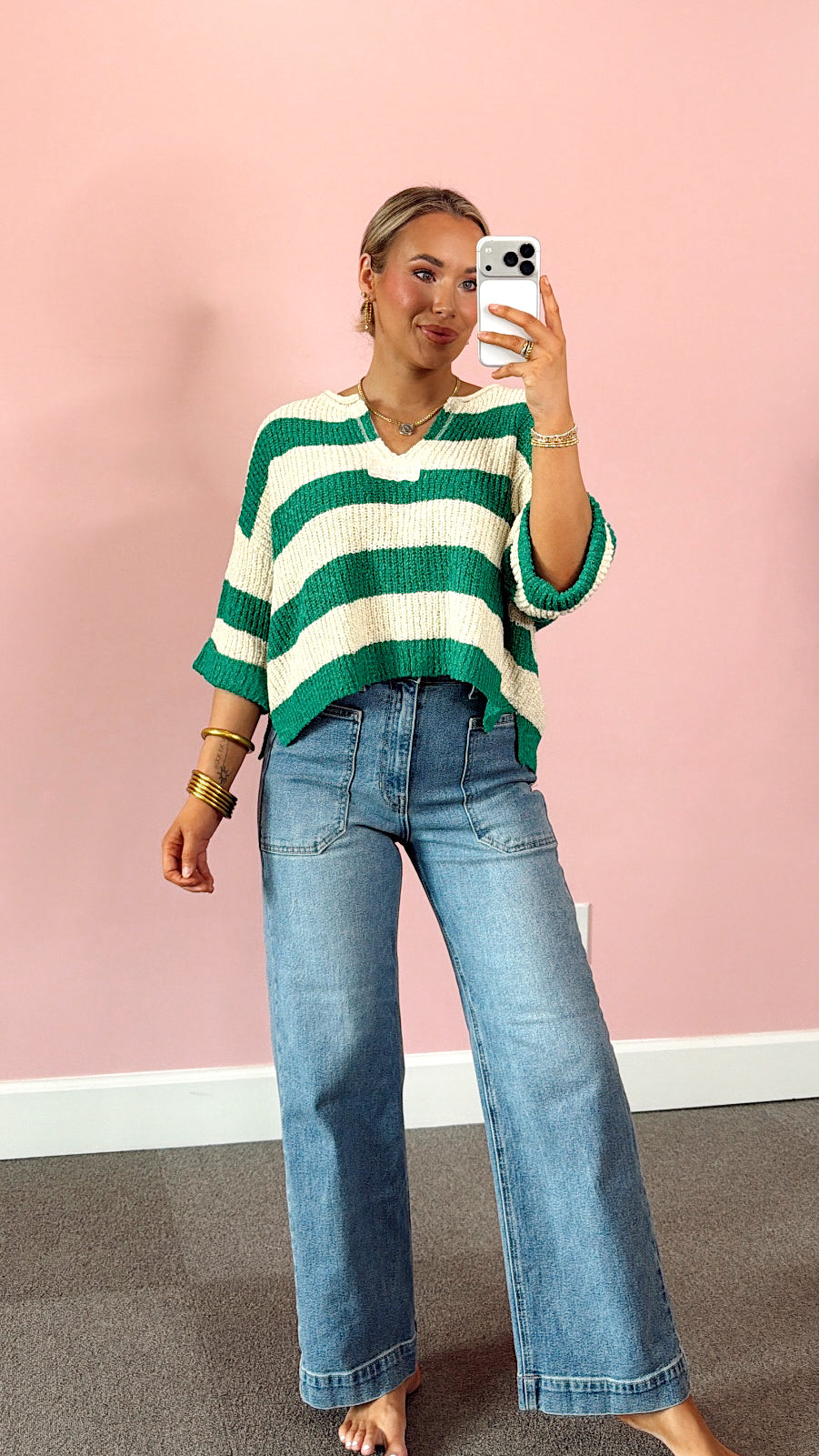 Classic Knit Stripe Top - Green