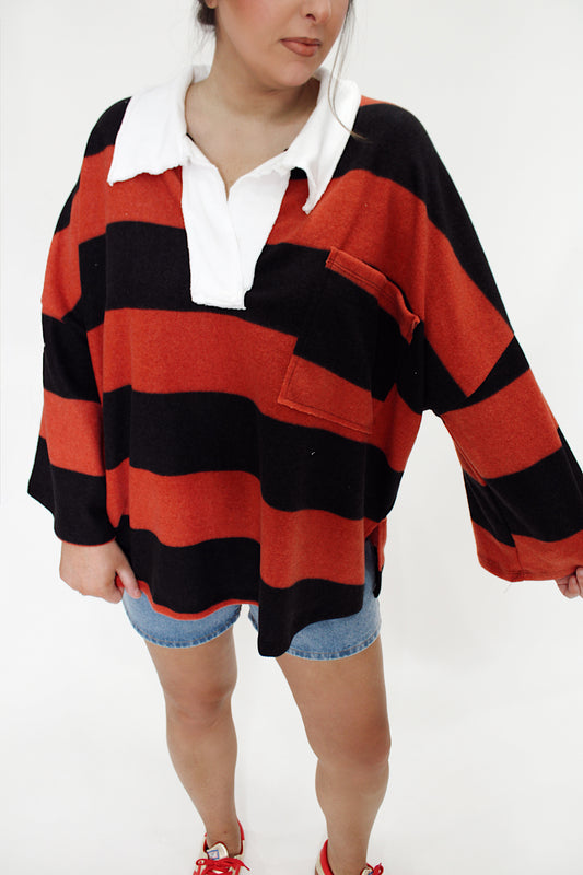 Oversized Stripe Pullover - Red/Black