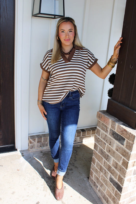 Coffee Date Stripe top
