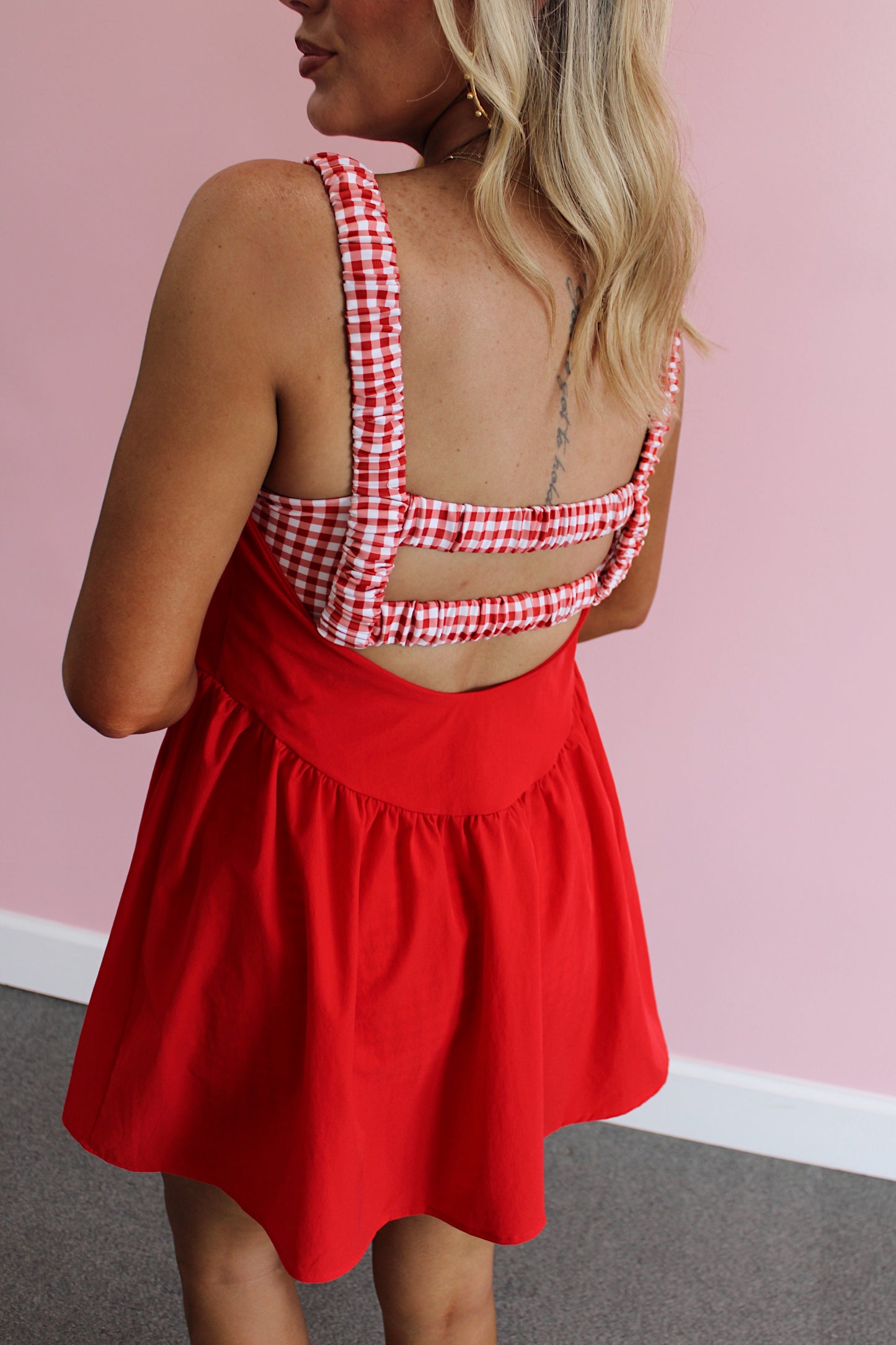 Gingham Dreams Romper - Red
