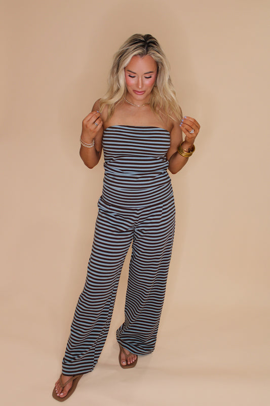 Weekend Away Pant Set - Blue/Brown